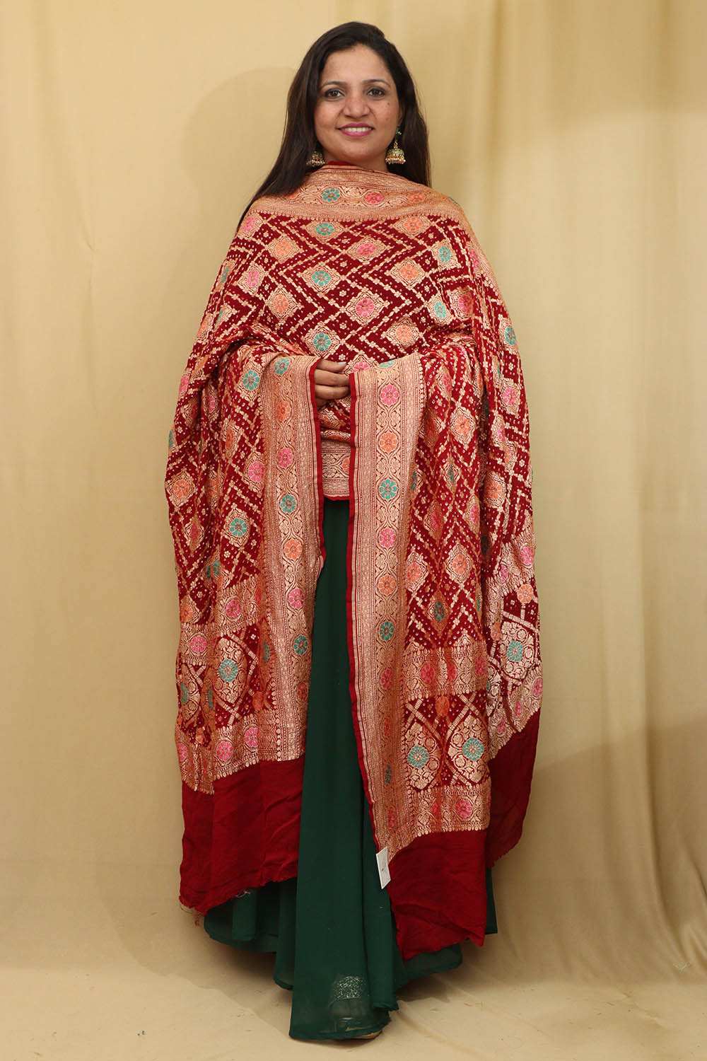 Exquisite Maroon Banarasi Bandhani Pure Georgette Meenakari Dupatta - Luxurion World