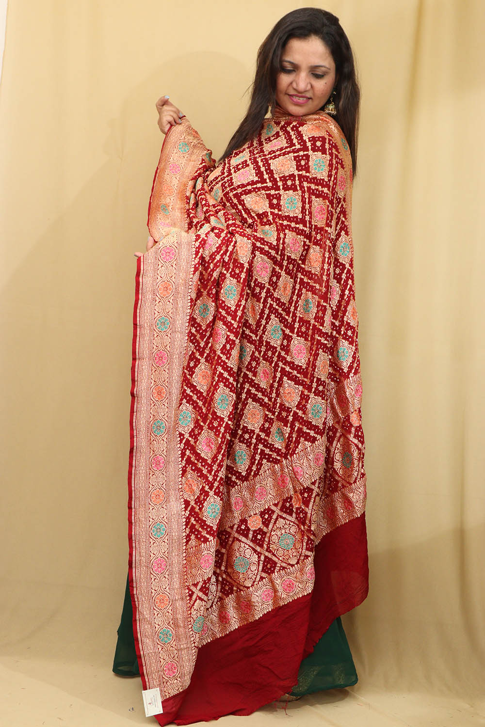 Exquisite Maroon Banarasi Bandhani Pure Georgette Meenakari Dupatta - Luxurion World