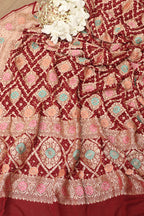 Exquisite Maroon Banarasi Bandhani Pure Georgette Meenakari Dupatta - Luxurion World