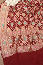 Exquisite Maroon Banarasi Bandhani Pure Georgette Meenakari Dupatta - Luxurion World