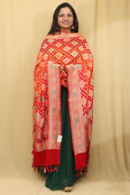 Orange & Red Banarasi Bandhani Pure Georgette Meenakari Dupatta - Luxurion World