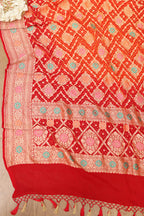 Orange & Red Banarasi Bandhani Pure Georgette Meenakari Dupatta - Luxurion World