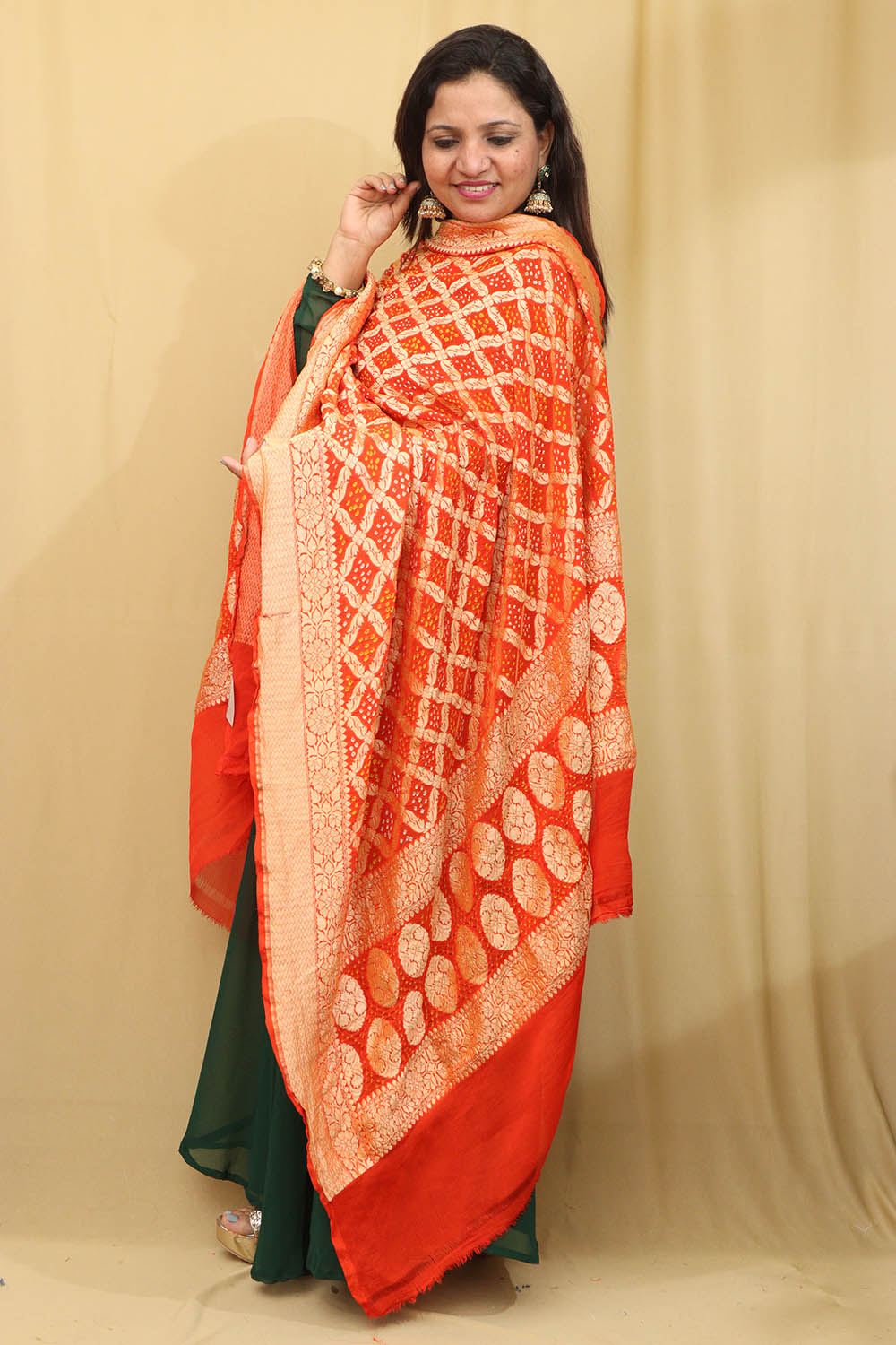 Exquisite Orange Banarasi Bandhani Pure Georgette Dupatta - Luxurion World