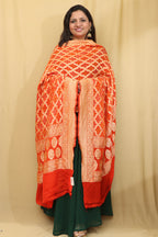Exquisite Orange Banarasi Bandhani Pure Georgette Dupatta - Luxurion World