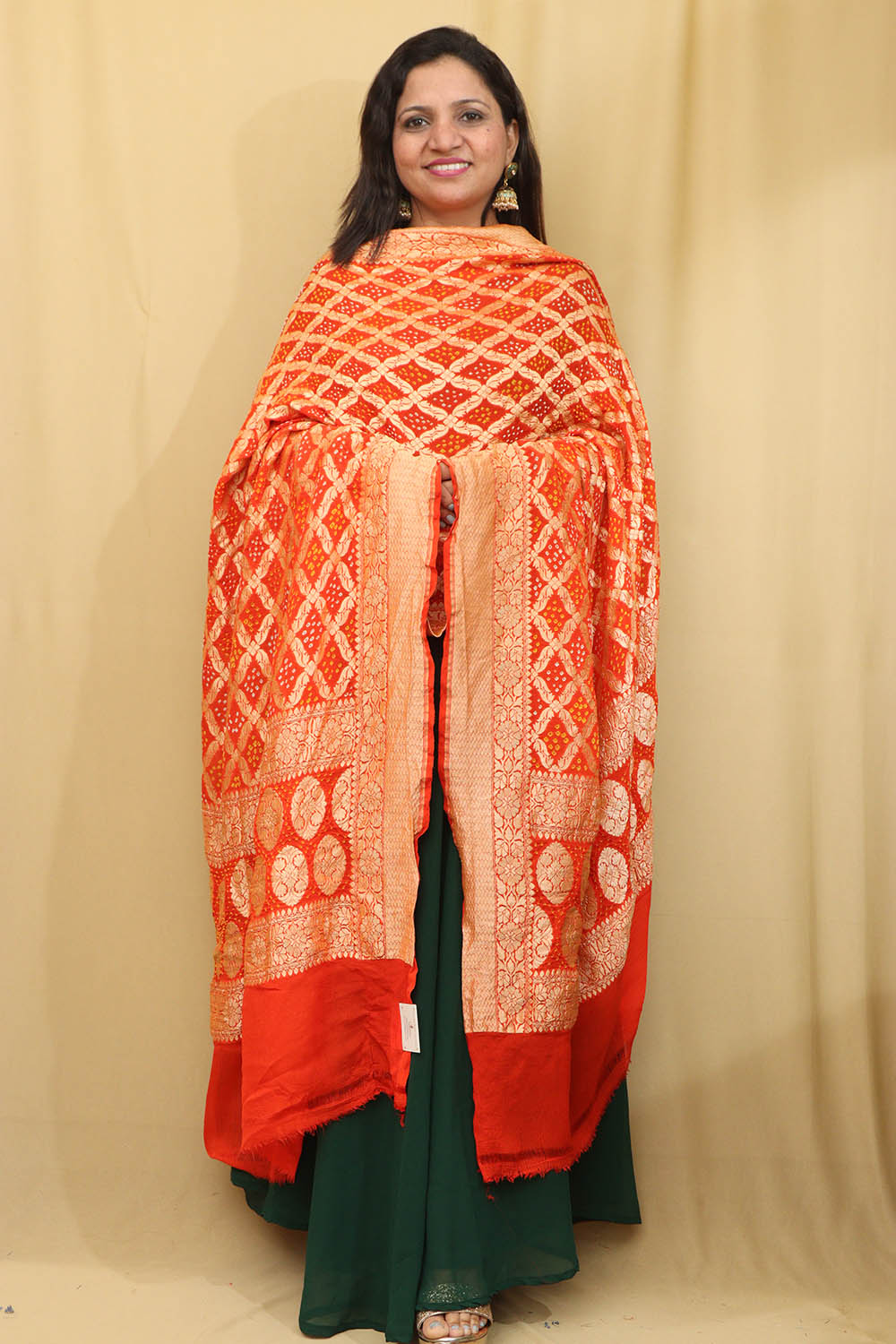 Exquisite Orange Banarasi Bandhani Pure Georgette Dupatta - Luxurion World