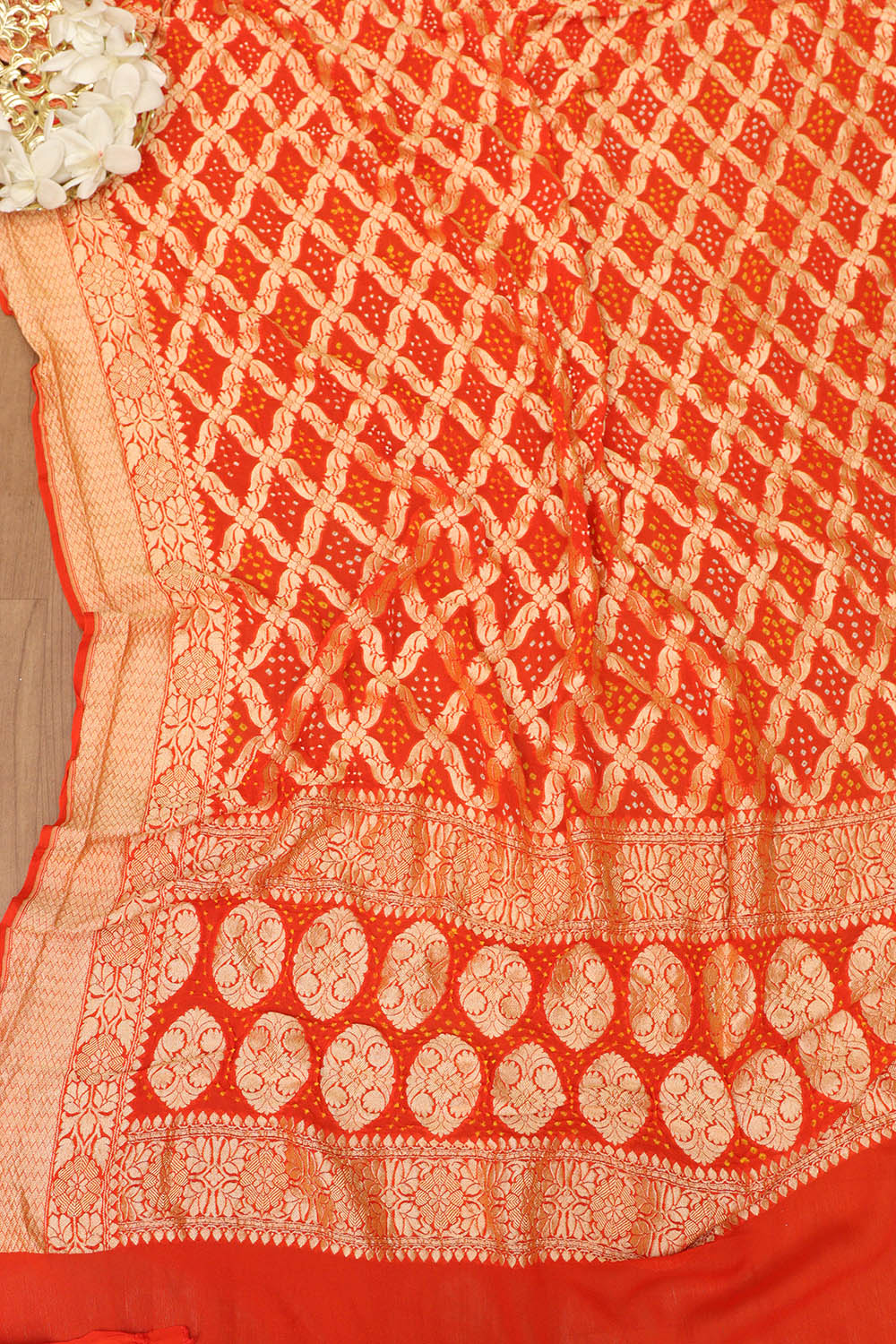 Exquisite Orange Banarasi Bandhani Pure Georgette Dupatta - Luxurion World