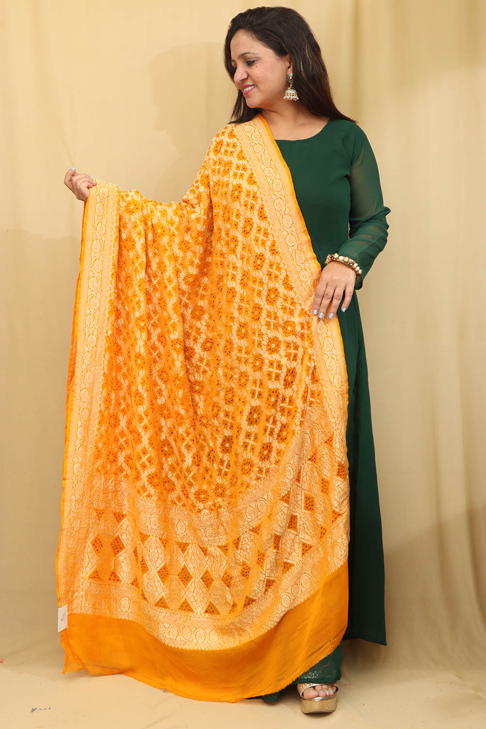 Exquisite Yellow Banarasi Bandhani Pure Georgette Dupatta - Luxurion World