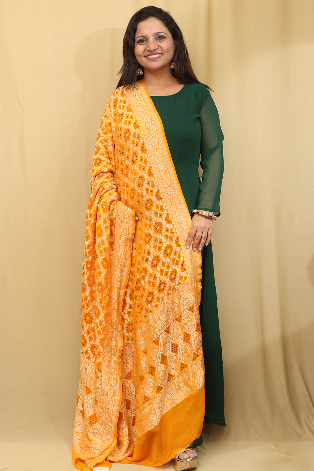 Exquisite Yellow Banarasi Bandhani Pure Georgette Dupatta - Luxurion World