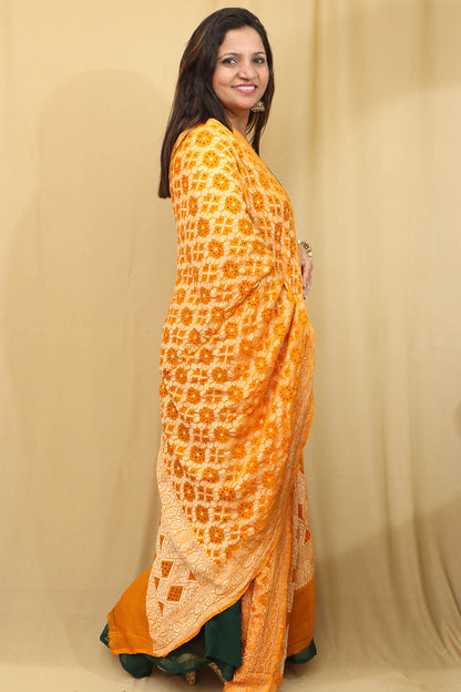 Exquisite Yellow Banarasi Bandhani Pure Georgette Dupatta - Luxurion World