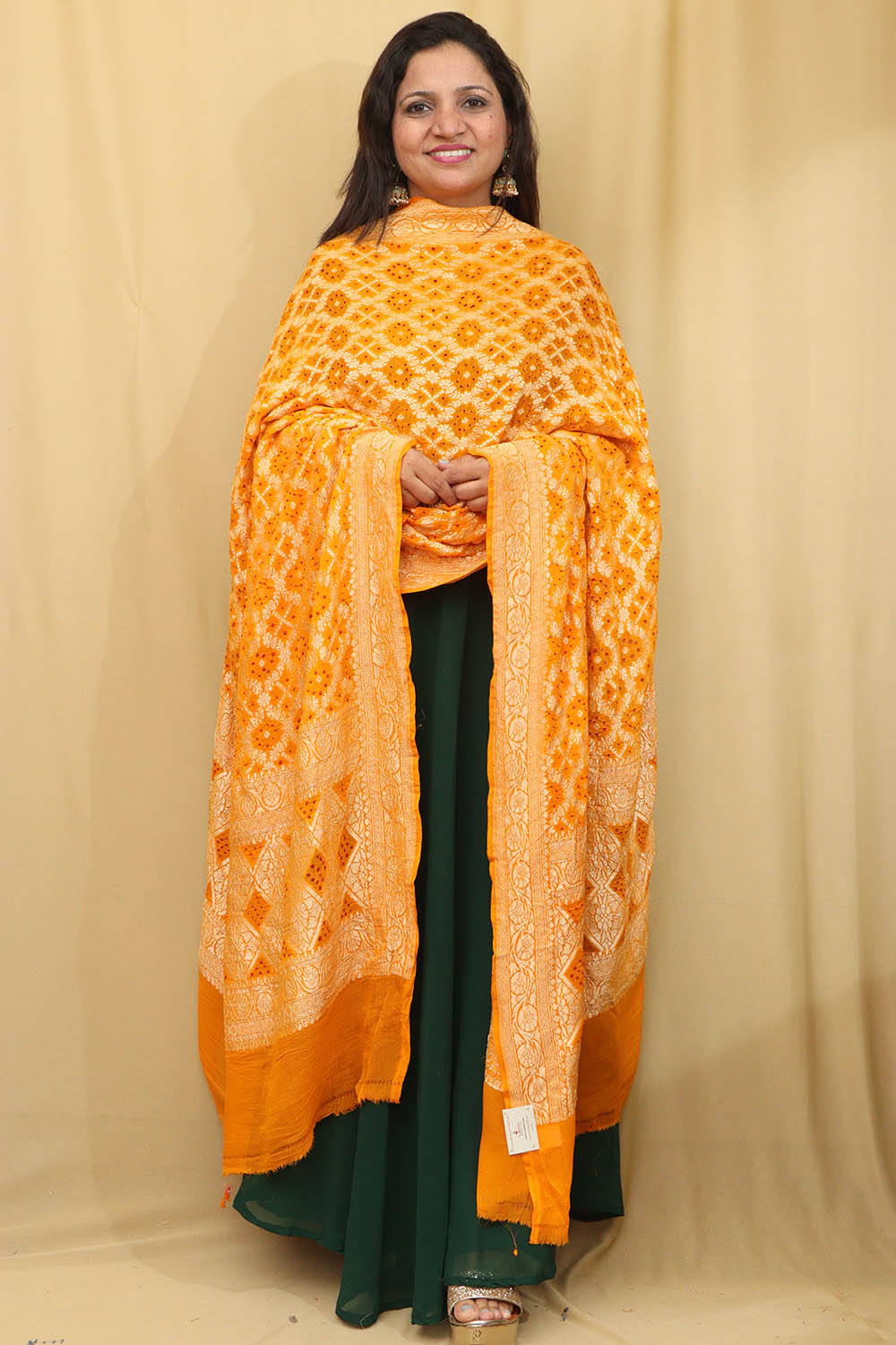 Exquisite Yellow Banarasi Bandhani Pure Georgette Dupatta - Luxurion World