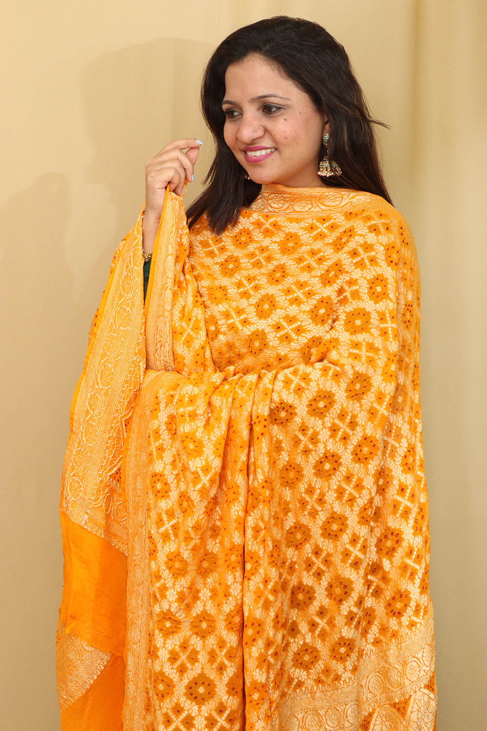 Exquisite Yellow Banarasi Bandhani Pure Georgette Dupatta - Luxurion World