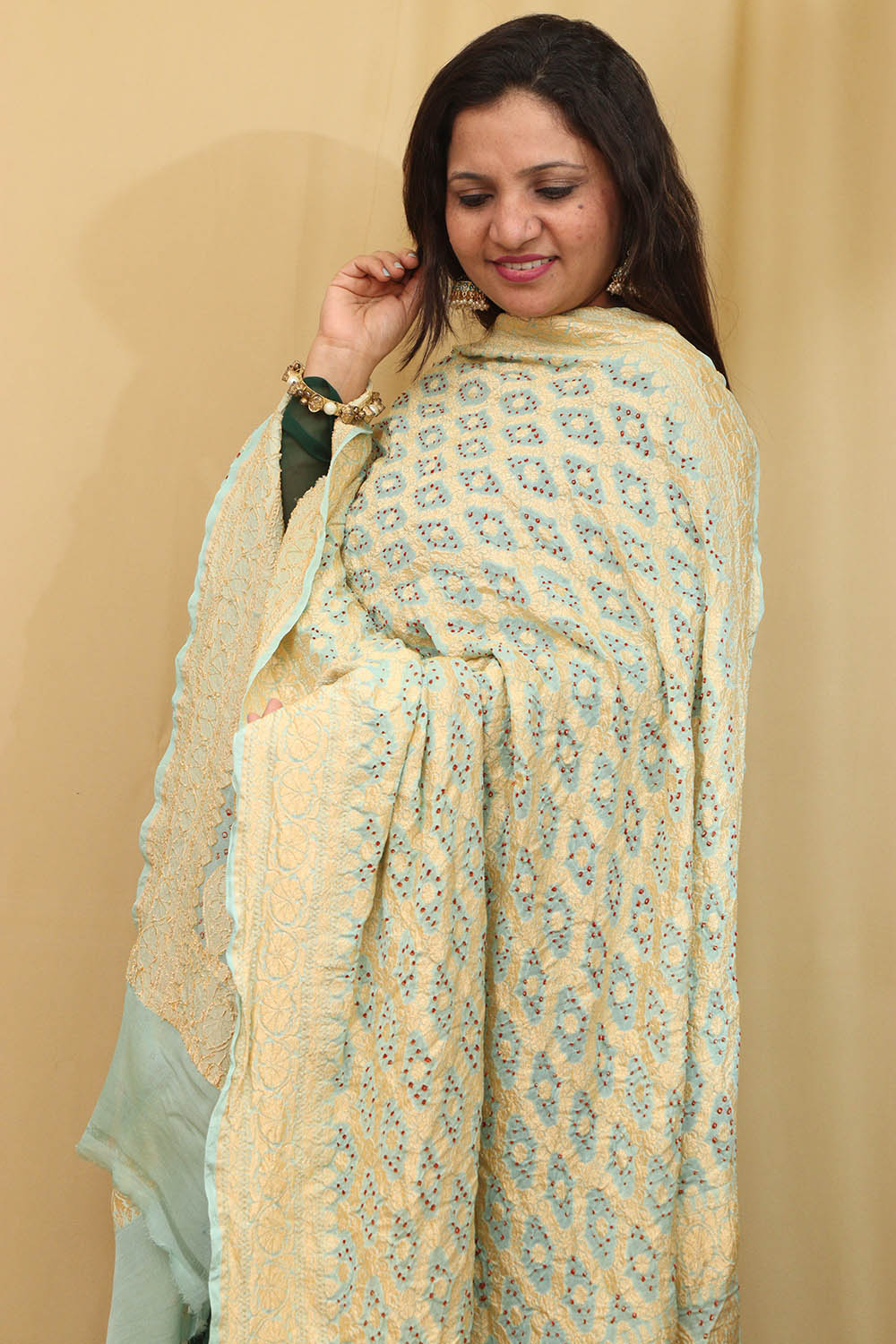 Exquisite Pastel Banarasi Bandhani Pure Georgette Dupatta - Luxurion World