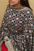 Exquisite Dark Blue Banarasi Bandhani Pure Georgette Meenakari Dupatta - Luxurion World
