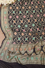 Exquisite Dark Blue Banarasi Bandhani Pure Georgette Meenakari Dupatta - Luxurion World