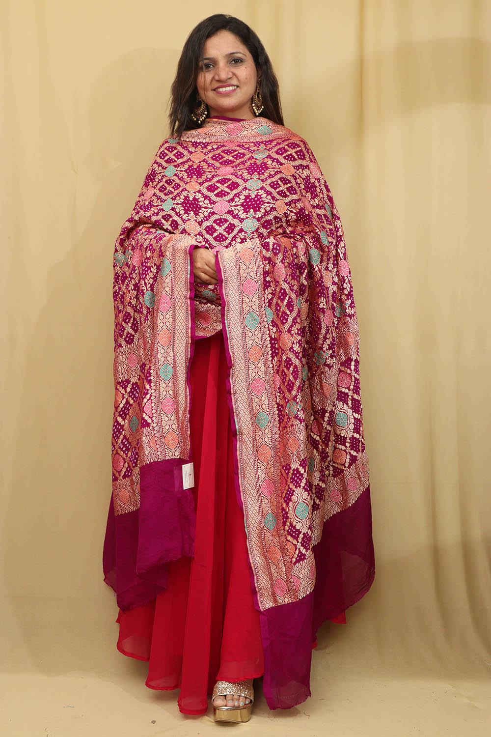 Exquisite Purple Banarasi Bandhani Pure Georgette Meenakari Dupatta - Luxurion World