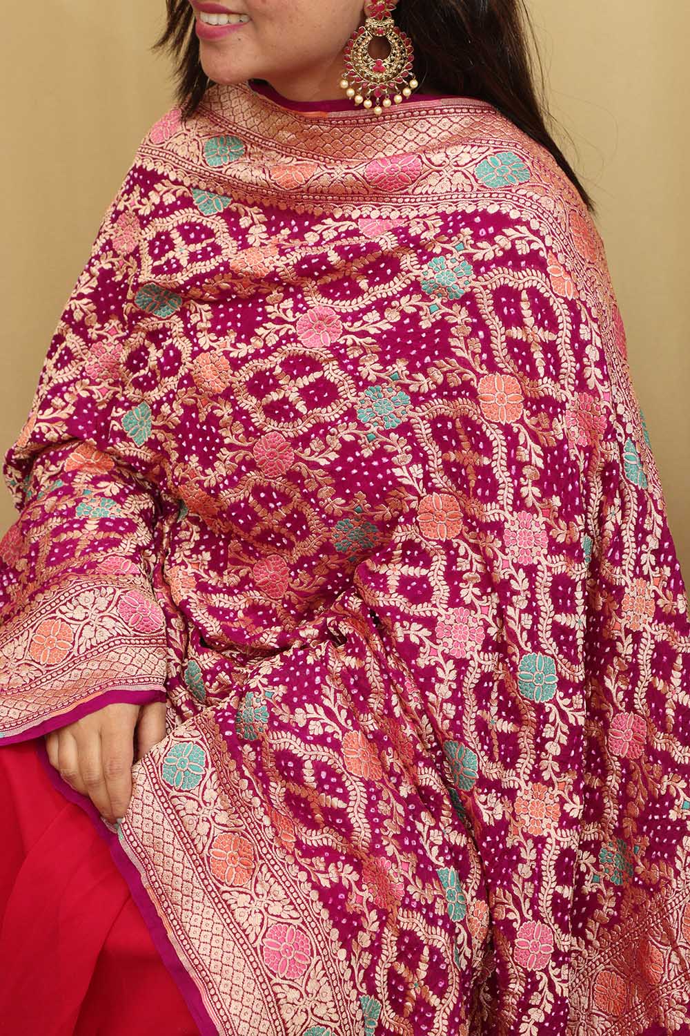 Exquisite Purple Banarasi Bandhani Pure Georgette Meenakari Dupatta - Luxurion World