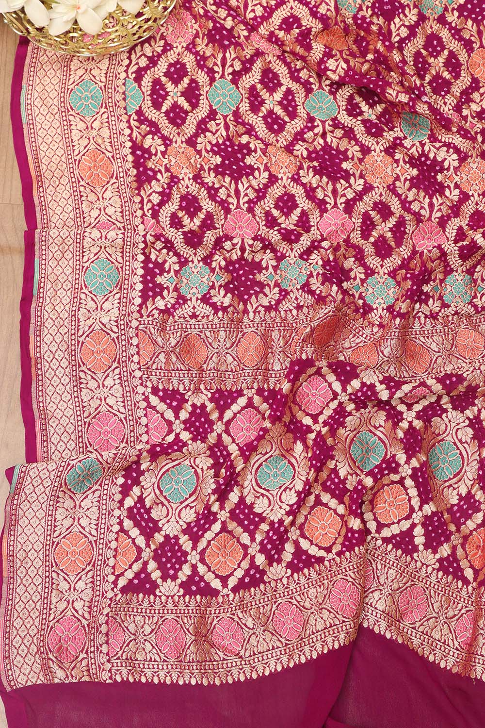 Exquisite Purple Banarasi Bandhani Pure Georgette Meenakari Dupatta - Luxurion World