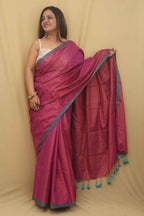 1 Min Ready To Wear - Pink Bengal Plain Tissue Cotton Saree - Luxurion World