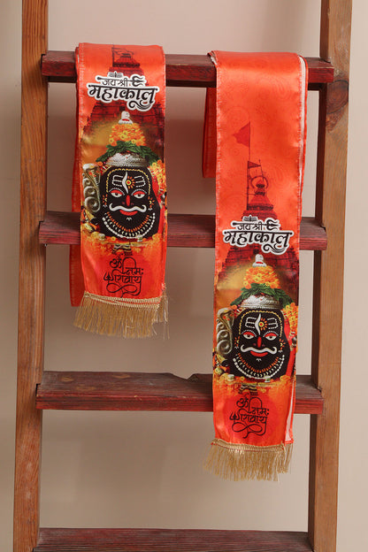 LUXURION WORLD Divine Stole/ Patka/ khesh/ Shawl/ Dupatta – Jay Shree Mahakal Stoles || Satin Silk Cloth Print Unisex God Printed Scarf for Spiritual Wear ( With Handcrafted Lace ) - Luxurion World