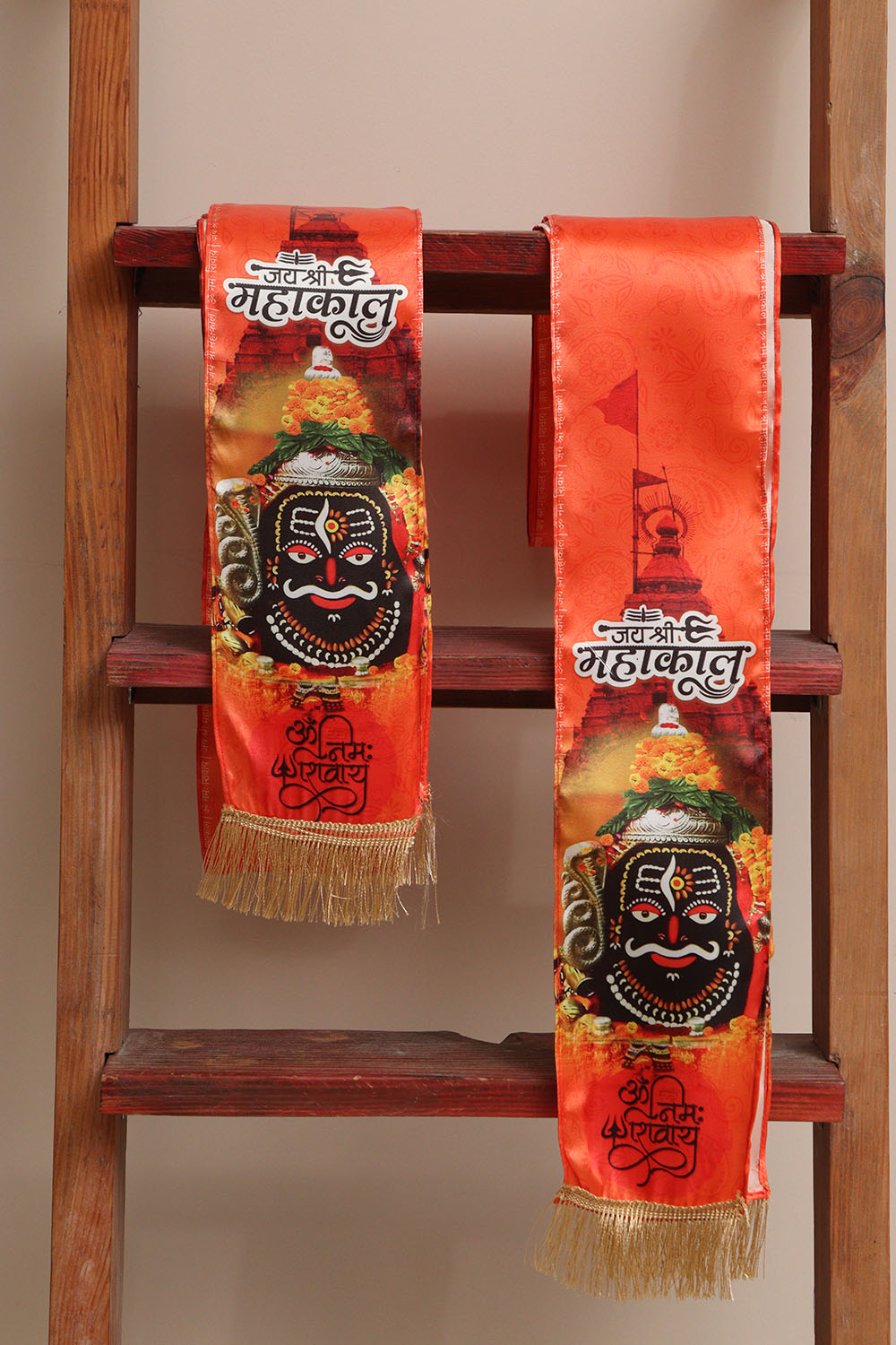 LUXURION WORLD Divine Stole/ Patka/ khesh/ Shawl/ Dupatta – Jay Shree Mahakal Stoles || Satin Silk Cloth Print Unisex God Printed Scarf for Spiritual Wear ( With Handcrafted Lace ) - Luxurion World