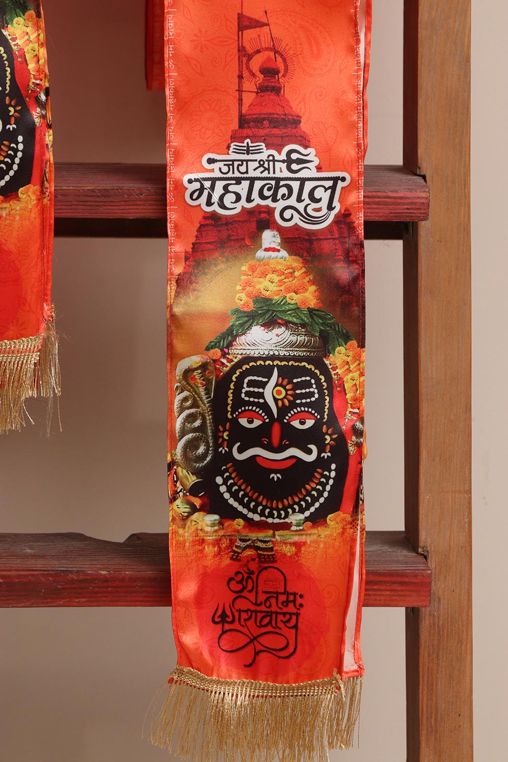 LUXURION WORLD Divine Stole/ Patka/ khesh/ Shawl/ Dupatta – Jay Shree Mahakal Stoles || Satin Silk Cloth Print Unisex God Printed Scarf for Spiritual Wear ( With Handcrafted Lace ) - Luxurion World