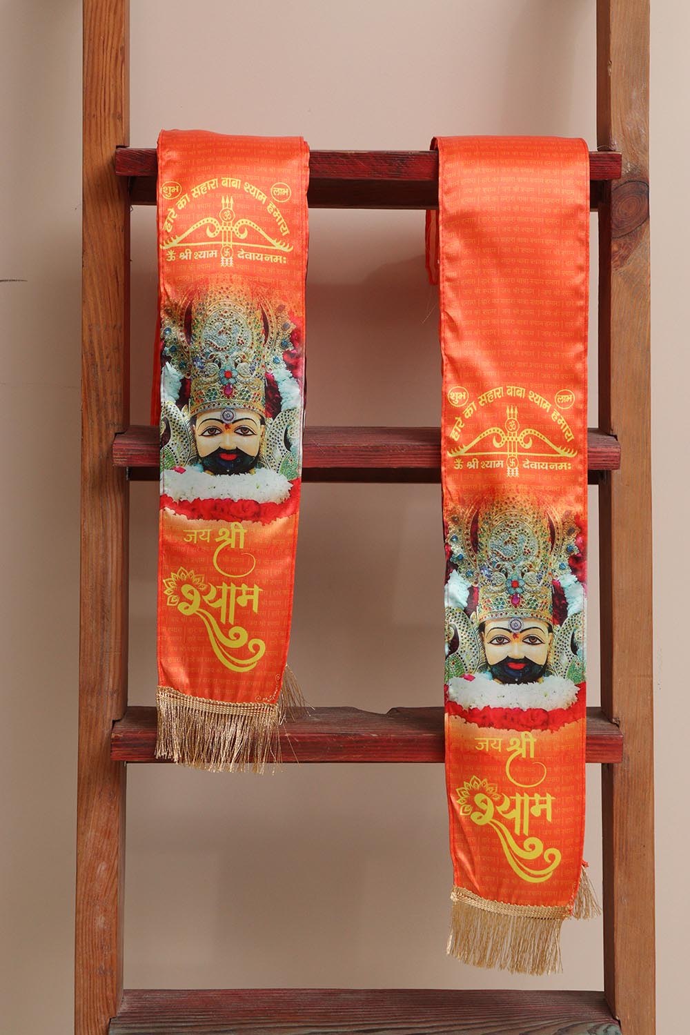 LUXURION WORLD Divine Stole/Patka/Khesh/Shawl/Dupatta – Khatushyam Ji Stoles || Satin Silk Cloth Print Unisex God Printed Scarf for Spiritual Wear ( With Handcrafted Lace ) - Luxurion World