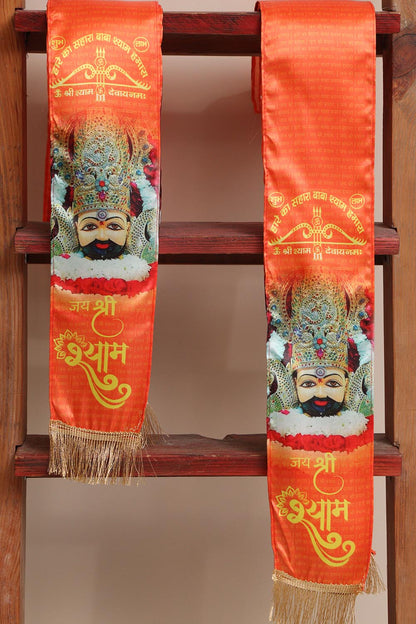 LUXURION WORLD Divine Stole/Patka/Khesh/Shawl/Dupatta – Khatushyam Ji Stoles || Satin Silk Cloth Print Unisex God Printed Scarf for Spiritual Wear ( With Handcrafted Lace ) - Luxurion World