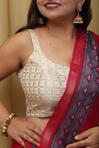 Off White Banarasi Silk Singlet Corset Padded Blouse - Luxurion World