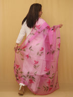 White Cotton Silk Suit With Purple Hand Painted Organza Silk Scalloped Border Dupatta - Luxurion World