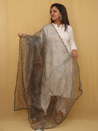 Grey Digital Printed Organza Silk Dupatta With Scalloped Border - Luxurion World