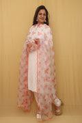Off White Digital Printed Organza Silk Dupatta With Scalloped Border - Luxurion World