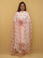 Off White Digital Printed Organza Silk Dupatta With Scalloped Border - Luxurion World