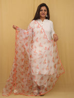 Off White Digital Printed Organza Silk Dupatta With Scalloped Border - Luxurion World