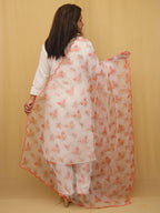 Off White Digital Printed Organza Silk Dupatta With Scalloped Border - Luxurion World