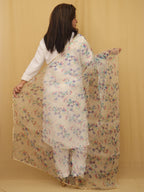 Off White Digital Printed Organza Silk Dupatta With Scalloped Border - Luxurion World