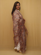 Brown Digital Printed Organza Silk Dupatta With Scalloped Border - Luxurion World