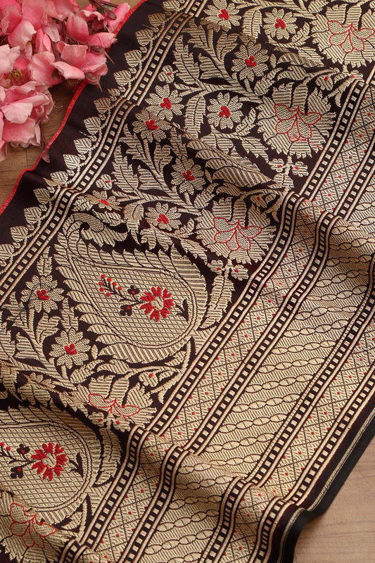 Stunning Maroon Banarasi Silk Lace ( 1 Mtr ) - Luxurion World