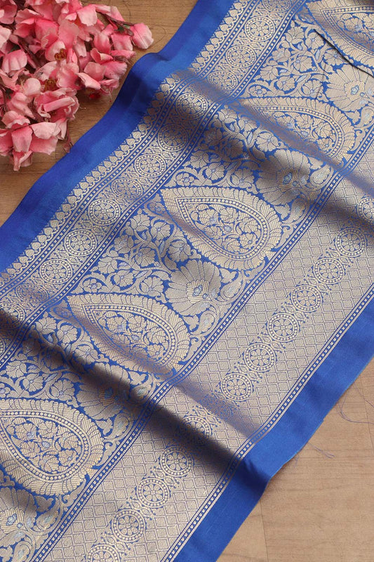 Blue Banarasi Silk Lace Saree ( 1 Mtr ) - Luxurion World