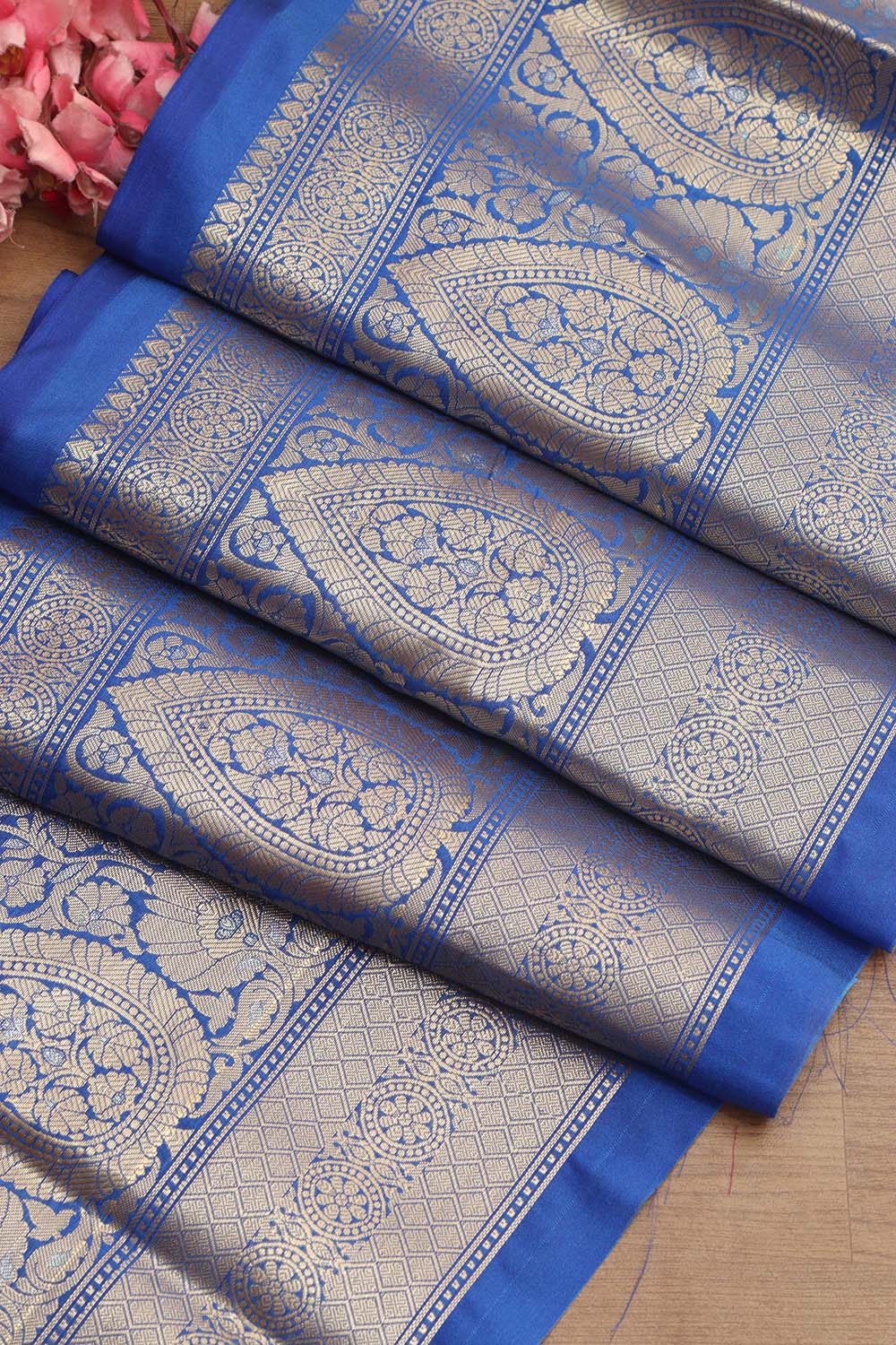 Blue Banarasi Silk Lace Saree ( 1 Mtr ) - Luxurion World