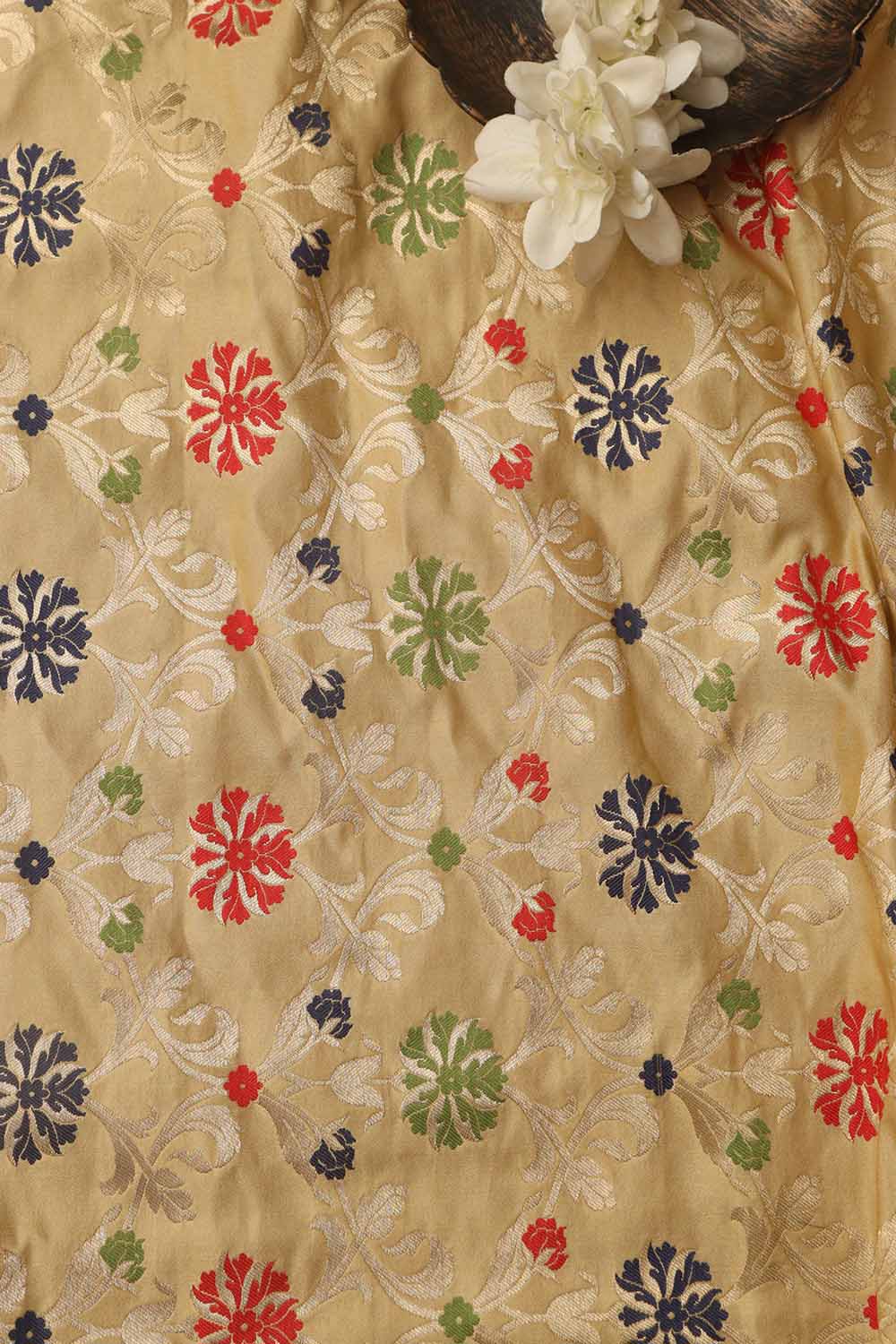 Cream Banarasi Silk Unstitched Meenakari Lehenga Set - Luxurion World