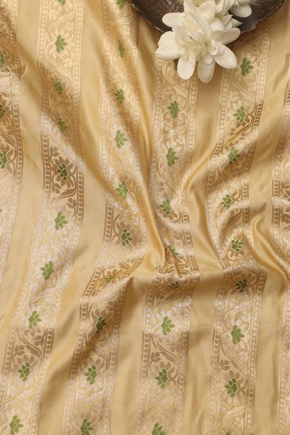 Cream Banarasi Silk Unstitched Meenakari Lehenga Set - Luxurion World