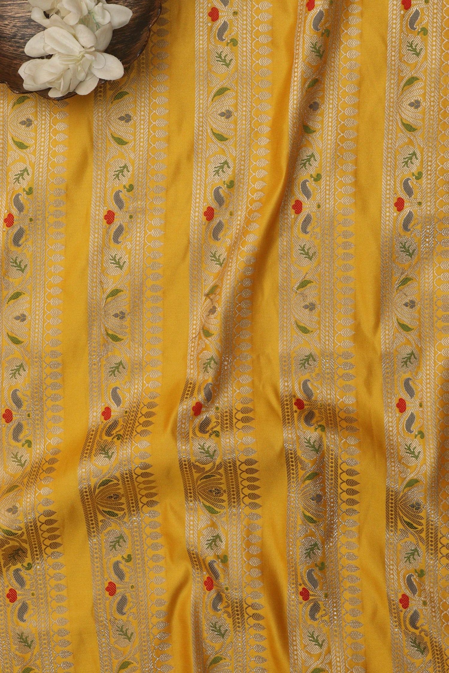 Yellow Banarasi Silk Unstitched Meenakari Lehenga Set - Luxurion World