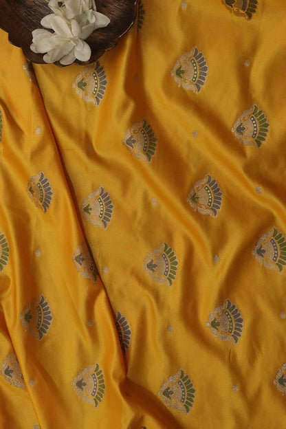 Yellow Banarasi Silk Unstitched Meenakari Lehenga Set - Luxurion World