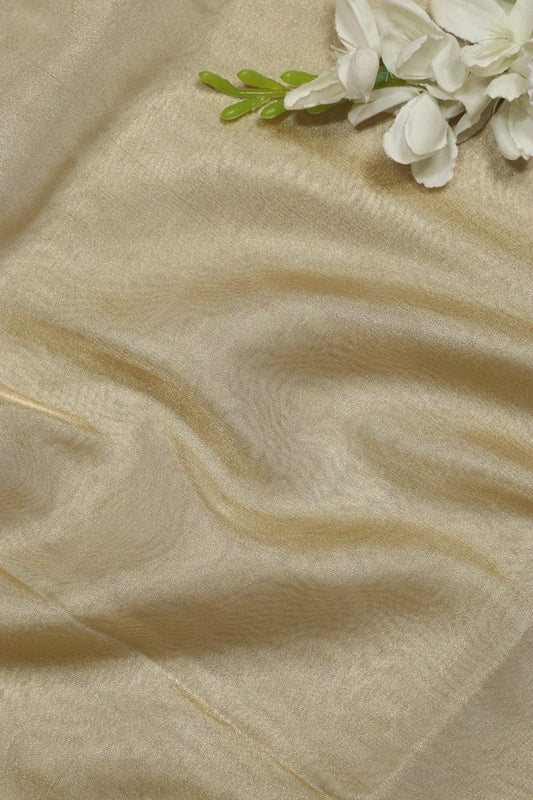 Opulent Golden Banarasi Tissue Katan Silk Fabric (0.5 Mtr) - Luxurion World