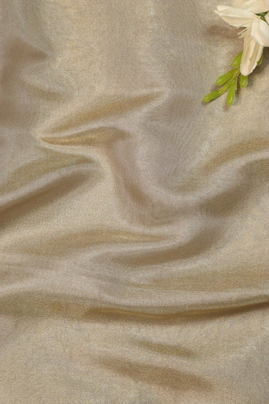 Greyish Golden Banarasi Tissue Katan Silk Fabric ( 0.75 Mtr ) - Luxurion World