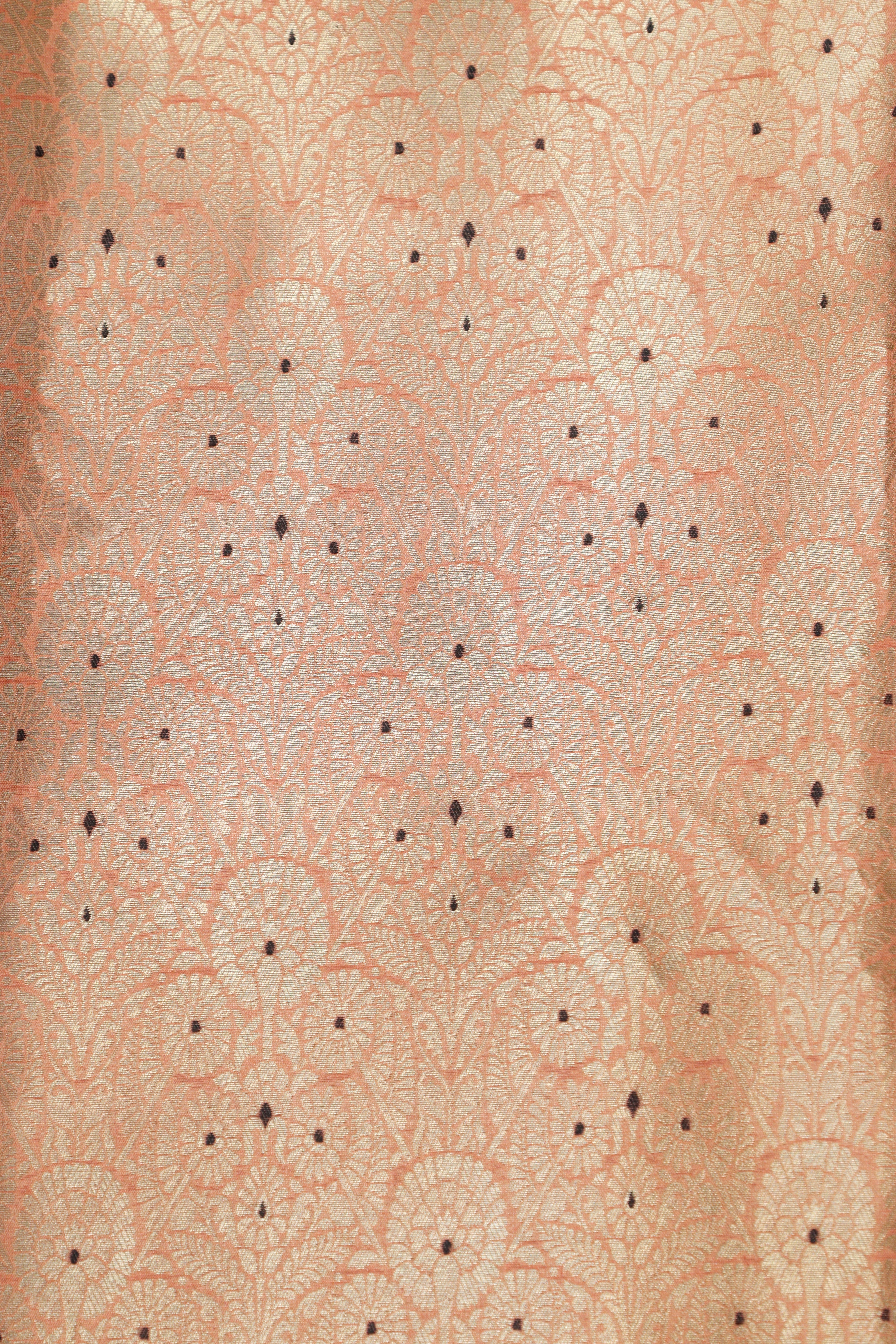 Peach Banarasi Brocade Suit With Orange Paithani Silk Flower Design Dupatta - Luxurion World