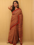 Multicolor Block Printed Ajrakh Work Cotton Saree - Luxurion World