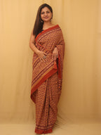 Multicolor Block Printed Ajrakh Work Cotton Saree - Luxurion World