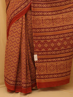 Multicolor Block Printed Ajrakh Work Cotton Saree - Luxurion World