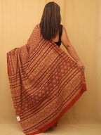 Multicolor Block Printed Ajrakh Work Cotton Saree - Luxurion World